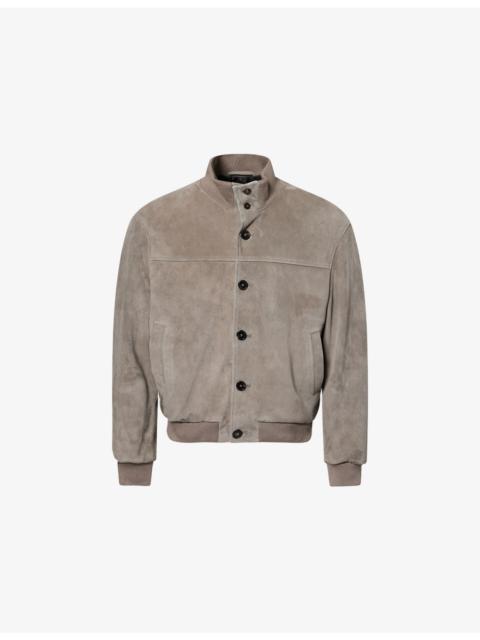 Ribbed-Collar Regular-Fit Suede Jacket