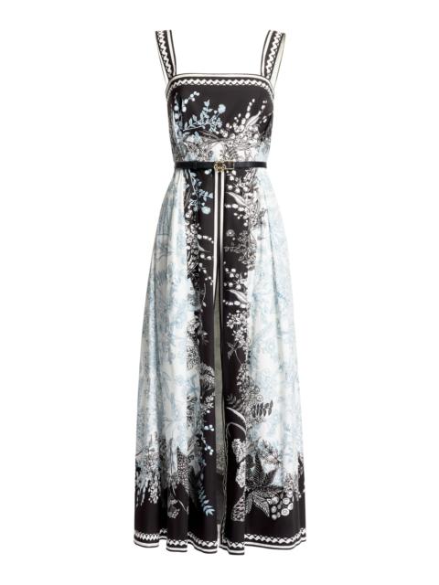 Printed Cotton Midi Dress black