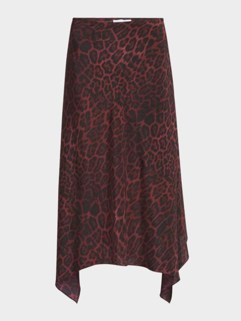 Leopard Print Asymmetric Silk Skirt