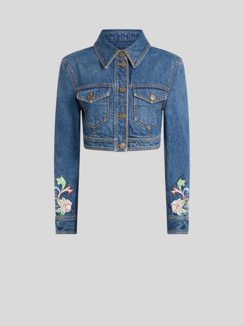 CROPPED DENIM JACKET WITH FLORAL EMBROIDERY