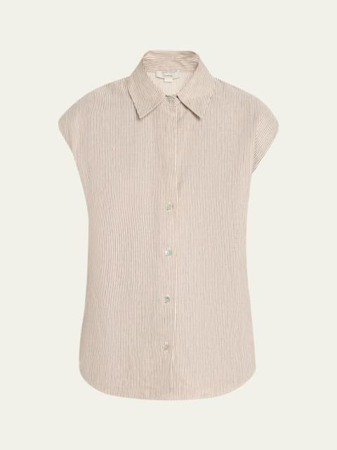 Ticking Stripe Cap-Sleeve Blouse