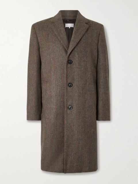Oversized Padded Striped Herringbone Wool Coat Brown