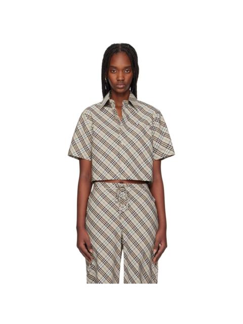 Taupe Cropped Check Cotton Shirt