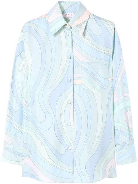 all-over graphic print silk twill shirt