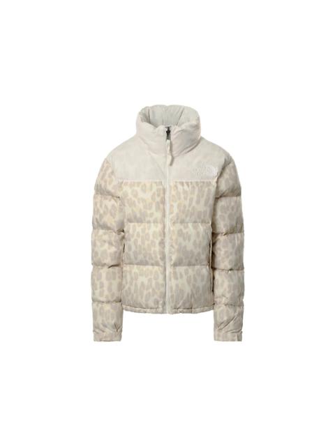 The North Face Womens 1996 Printed Retro Nuptse 700 Fill Packable Jacket Silver Grey Leopard Print-G