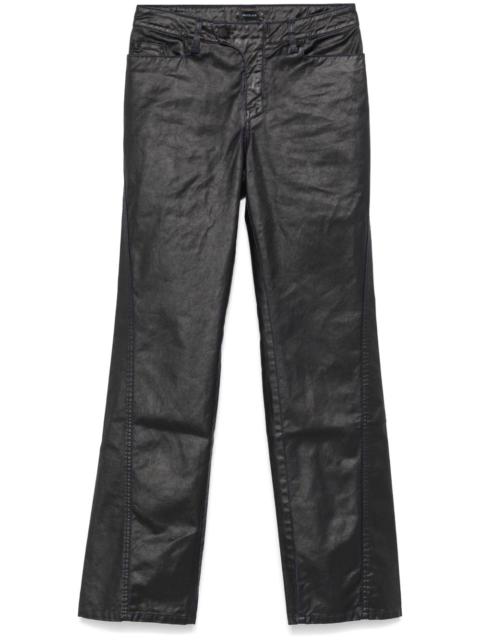 wax-effect straight-leg trousers