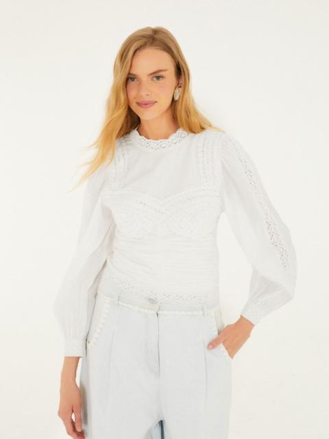 Off-White Crew Neck Long Sleeve Crochet Blouse