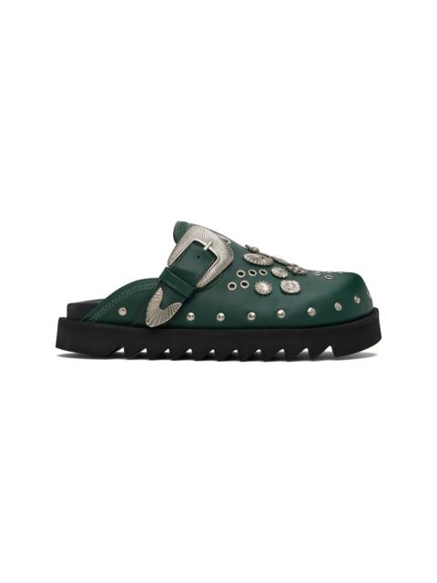SSENSE Exclusive Green Eyelet Metal Sabot Loafers