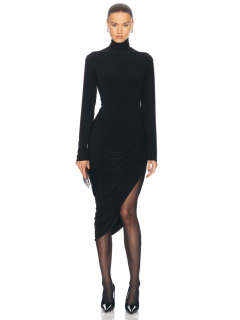 Long Sleeve Turtleneck Side Drape Dress