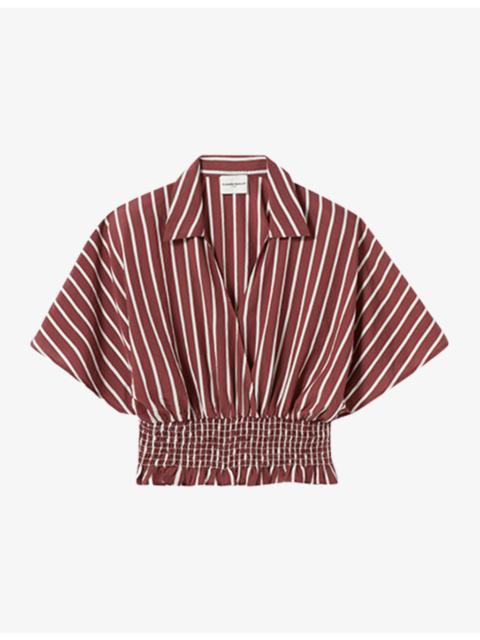 Striped Shirred-Waist Woven Top