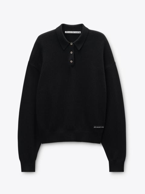 Black Wool-Blend Henley Pullover