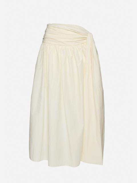 Wrap-tie midi skirt with gathered hem in cream