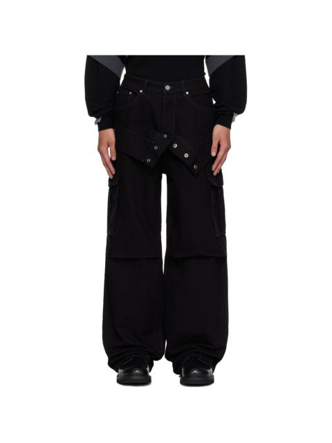 Black Double Waist Work Wide-Leg Jeans