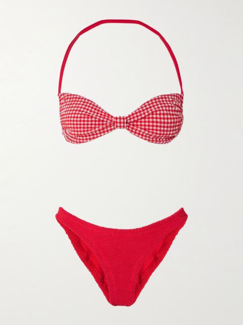 Kacey gingham seersucker halterneck bikini Red