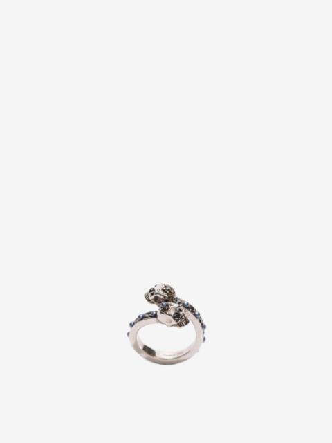 Wrap-around Skull Ring in Antique Silver