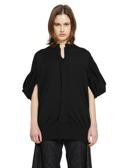 V-neck Wool Sweater With Gathered Sleeves