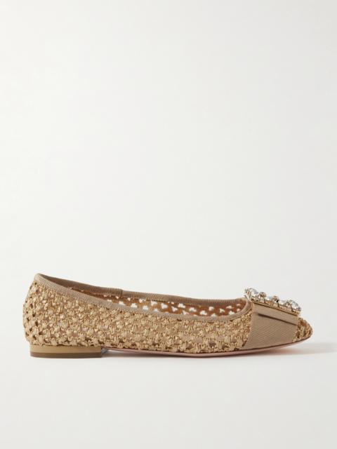 Très Vivier Crystal-embellished Grosgrain-trimmed Raffia Ballet Flats