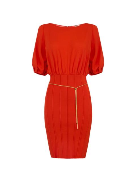 puff-sleeve belt dress