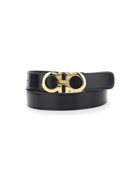Black Belt With Gancini Buckle In Leather Man