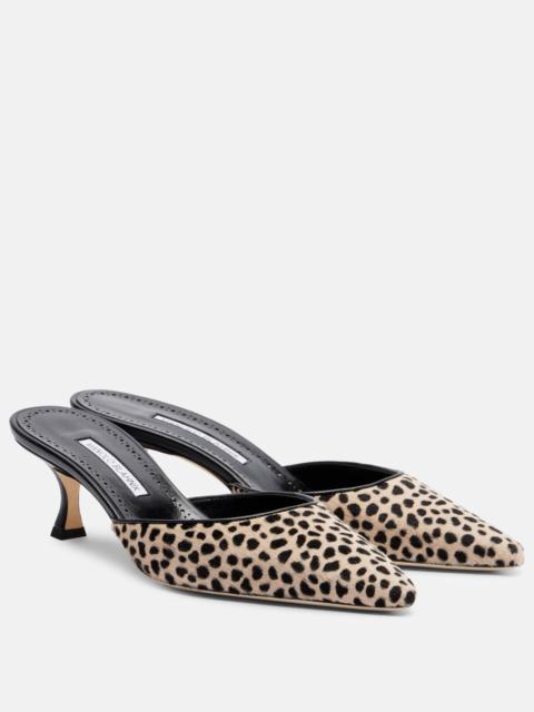 Carolyne 50 leopard-print calf hair mules