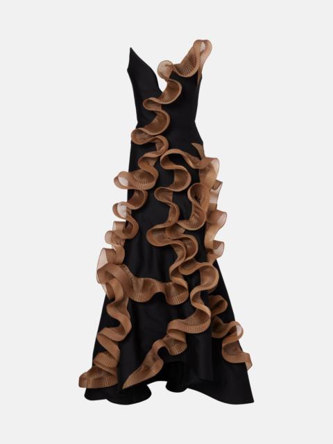 Explode ruffled wool and silk gown