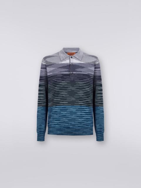 Long-sleeved polo shirt in slub wool