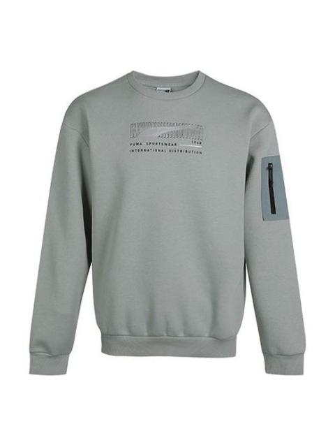 PUMA Living Series Sports Fleece Lined Stay Warm Round Neck Knit Pullover Gray Green 530291-49