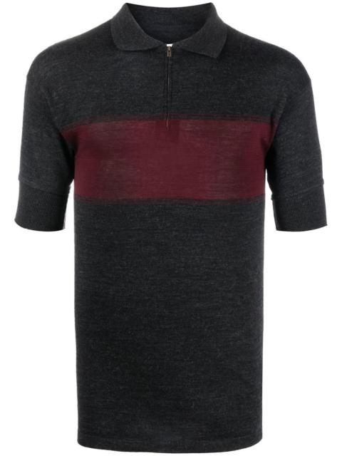two-tone zip-up polo shirt