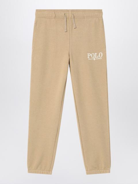 Beige cotton jogging trousers with logo