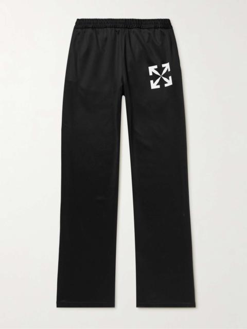 Straight-Leg Logo-Print Satin-Jersey Sweatpants