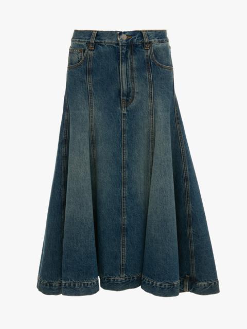 Panelled Kick Detail Skirt In Classic Blue Wash