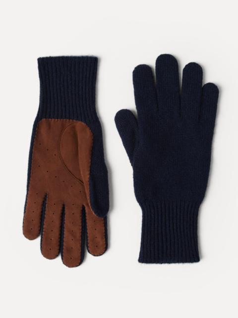 Cashmere knit gloves with suede palm