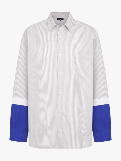 COTTON STRIPE LOWER SLEEVE SHIRT | BLACK/WHITE/BLUE