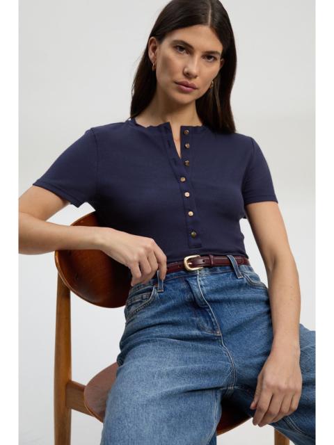 Viscose Rib Button Up Crew Neck Tshirt