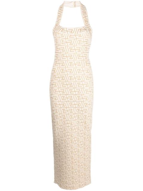 logo-jacquard halterneck dress