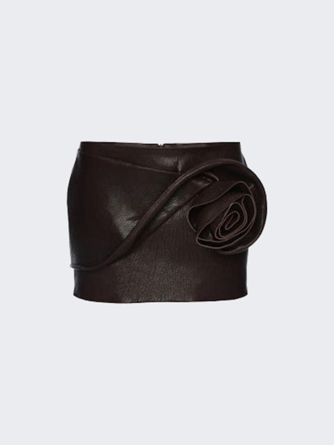 Rose Detail Leather Mini Skirt Brown