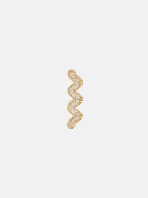 Wavy Stud 14kt gold single earring with diamonds