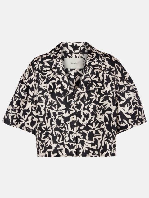 Lincoln printed cropped silk twill shirt