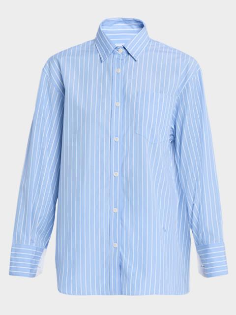 Striped Cotton Button-Down Tunic Shirt