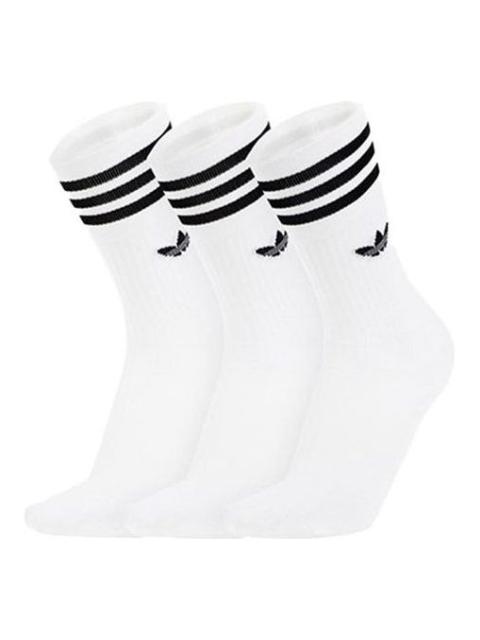 adidas originals Solid Color logo Sports Basketball Socks 3 Pairs White DX9091