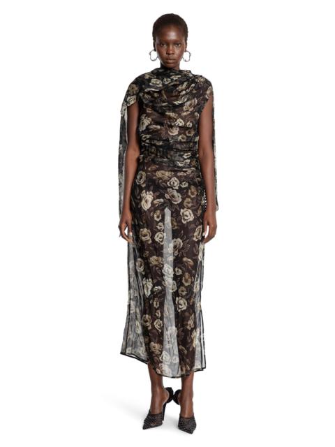 Draped-High-Neck-Dress-In-Floral-Print