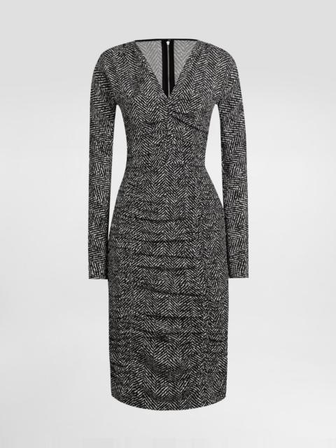Chevron print cady midi dress