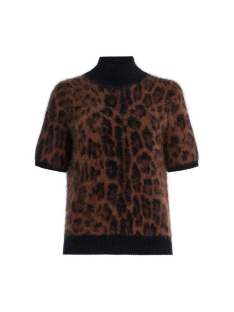 Ari Leopard Brushed-Cashmere Top animal