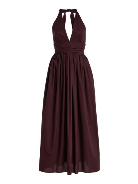 Plunge Cotton Maxi Halter Dress burgundy