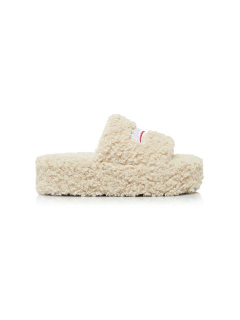 Faux Shearling Platform Slide Sandals neutral