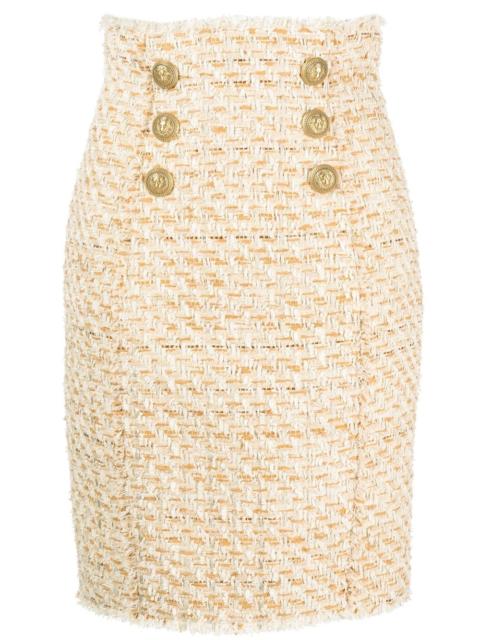 button-embellished tweed skirt