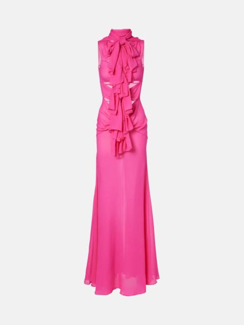 Cutout ruffled jersey gown