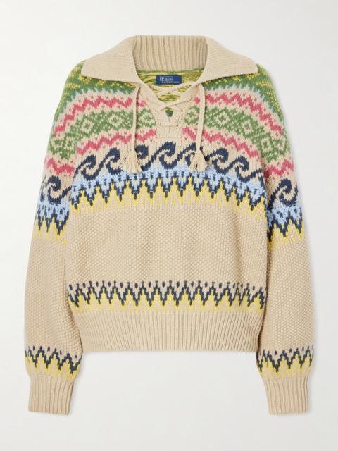 Jacquard-knit Cotton-blend Polo Sweater