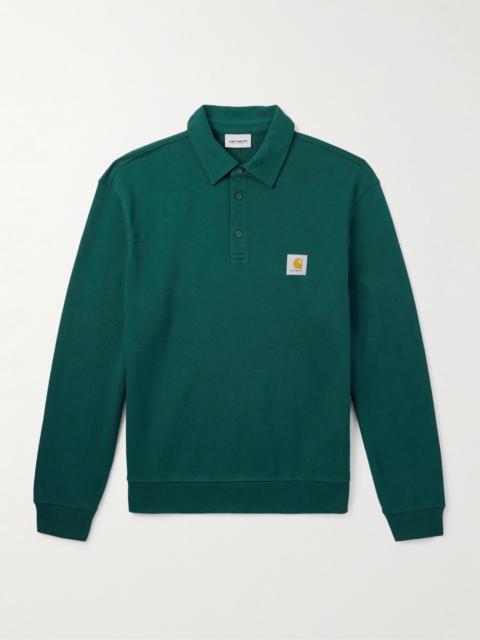 Logo-Appliquéd Stretch-Cotton Jersey Polo Sweatshirt Green