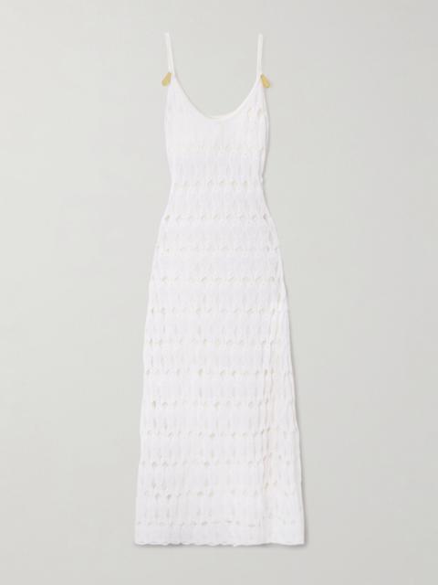 Embellished open-knit cotton and silk-blend midi dress Off-white